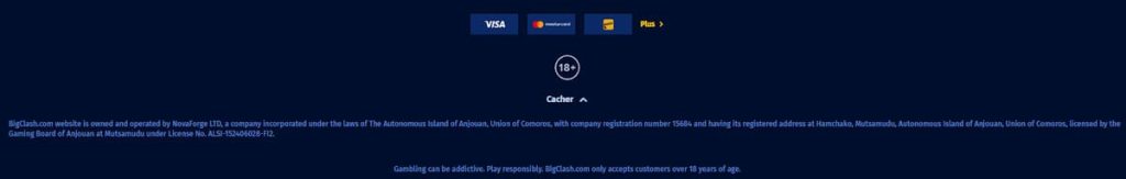 Big Clash Casino licence
